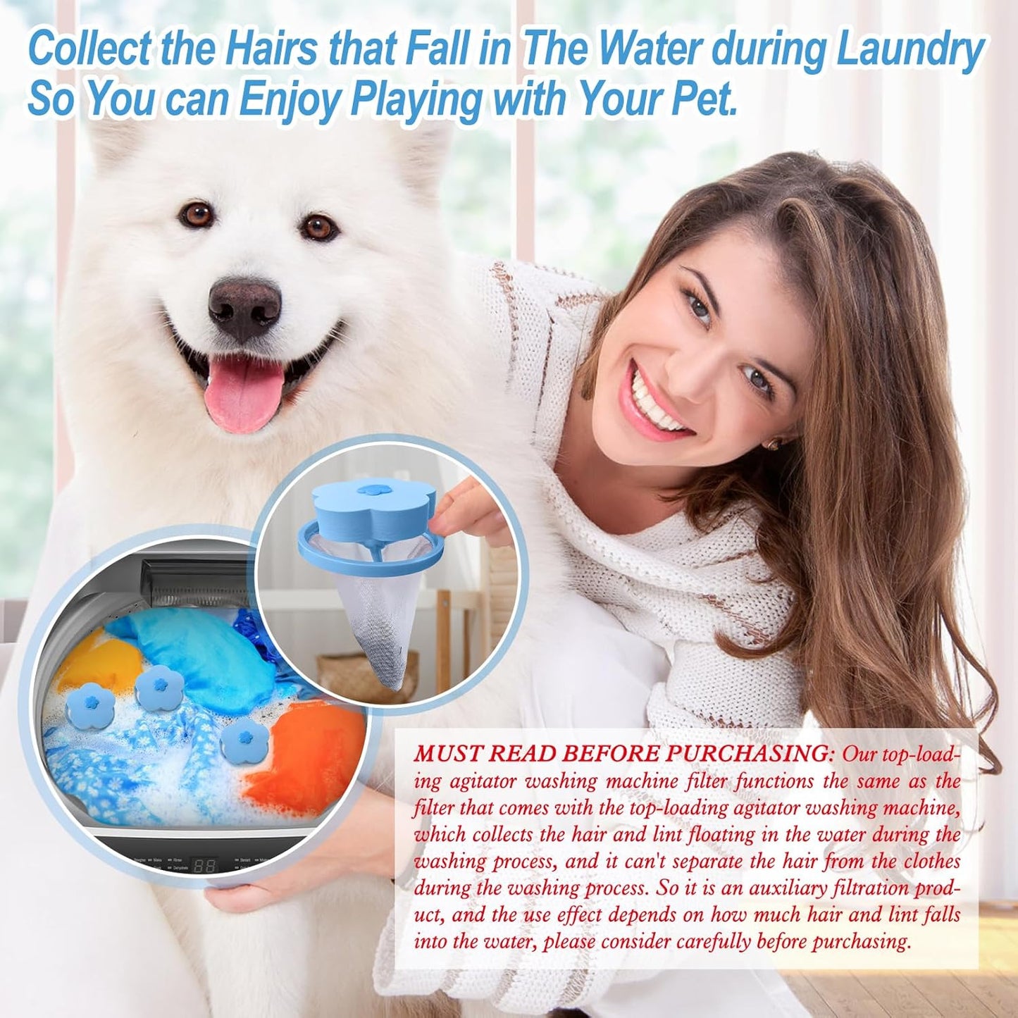 Pet Hair Catcher for Washing Machine — Reusable Laundry Fur Remover (3-Pack)